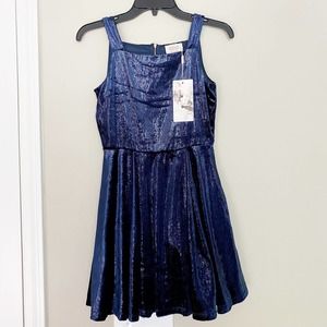HANNAH BANANA Navy Blue Velvet Sparkle Sleeveless Party Dress Lined Little Girls